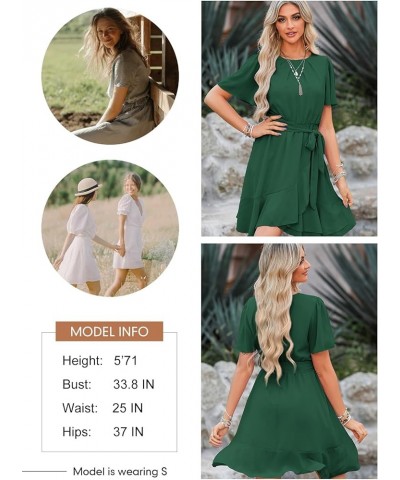 Womens Summer Dresses Crewneck Short Sleeve Waist Tie Ruffle Casual Chiffon A-Line Swing Mini Dress Green $23.09 Dresses