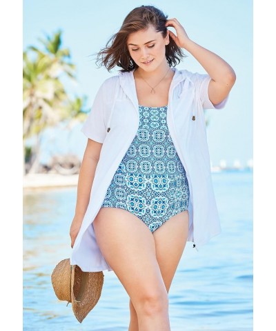 Women's Plus Size Hooded Terry Swim Cover Up Swimsuit Cover Up White $24.08 Swimsuits