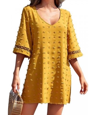 Women's Swimsuit Beach Cover Up Shirt Bikini Beachwear Bathing Suit Summer Beach Sun Dress Yellow $16.50 Swimsuits