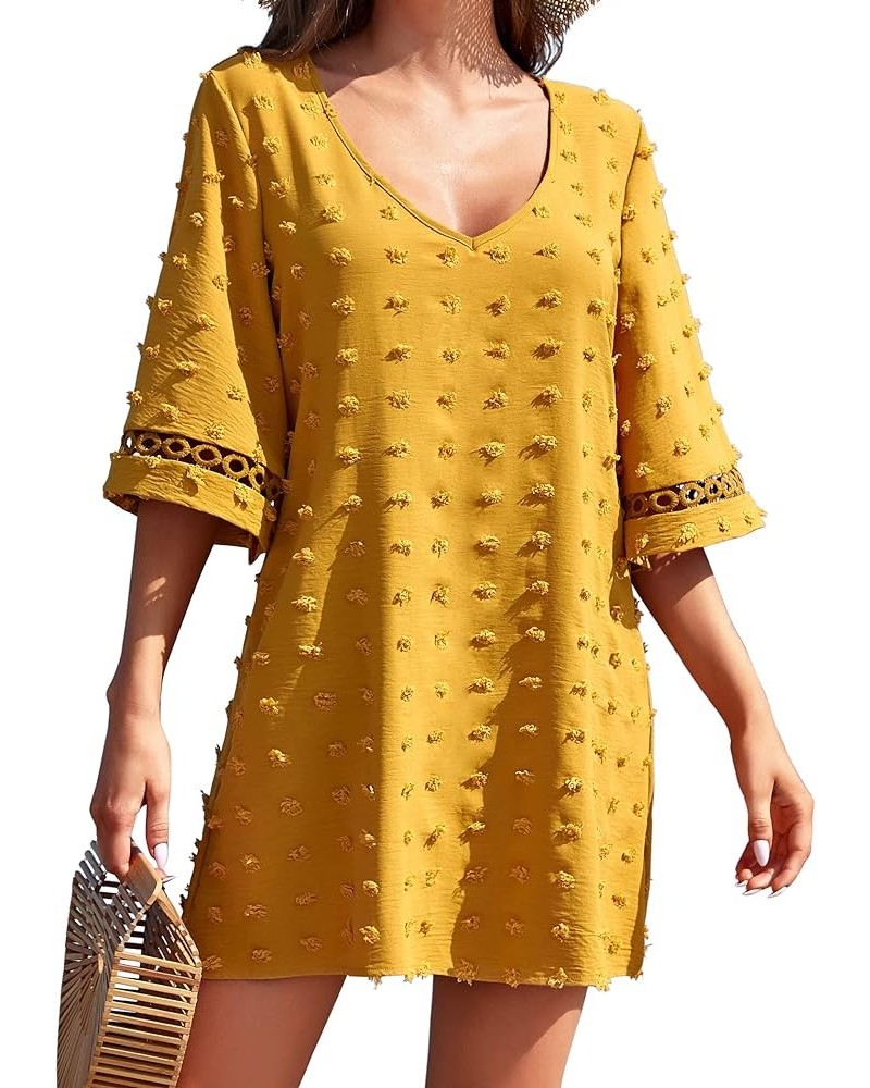 Women's Swimsuit Beach Cover Up Shirt Bikini Beachwear Bathing Suit Summer Beach Sun Dress Yellow $16.50 Swimsuits