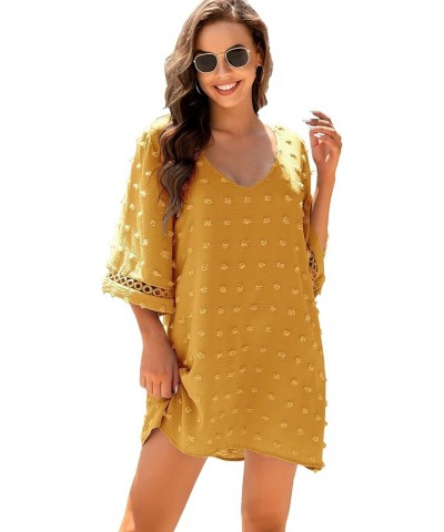 Women's Swimsuit Beach Cover Up Shirt Bikini Beachwear Bathing Suit Summer Beach Sun Dress Yellow $16.50 Swimsuits