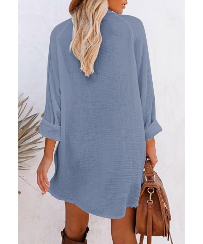 Women's Button Down Shirt Dress Cover Ups Long Sleeve Swimsuit Beach Dresses Sky Blue $18.04 Swimsuits