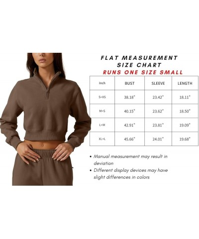 Womens Half Zip Crop Sweatshirt High Neck Long Sleeve Pullover Cropped Top Chestnut $17.60 Hoodies & Sweatshirts