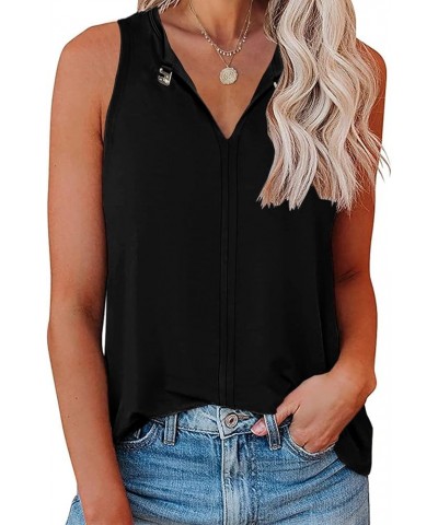 Tank Top for Women Keyhole V Neck Sleeveless Summer Casual Loose Fit Business Cute Floral Basic Shirt Blouse Black $13.24 Tanks