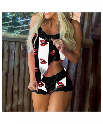 American Flag Two Piece Pajamas Outfits for Women Sexy Lace Lingerie Sets Cute Fashion Lounge Sleepwear for Sex Naughty Z04wh...