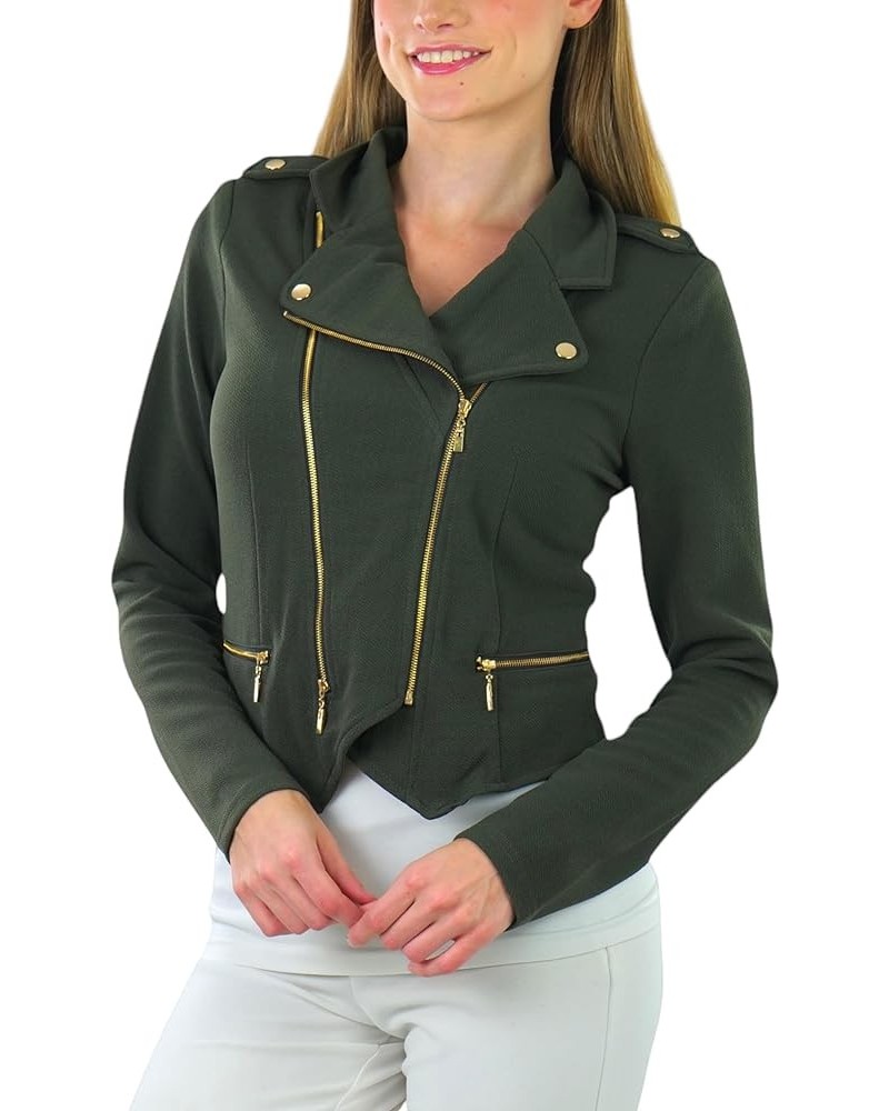 Women's Long Sleeve Zip-Up and Button-Up Form Fitting Blazers Long Sleeve Double Zip - Olive $12.40 Blazers