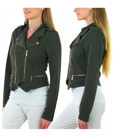 Women's Long Sleeve Zip-Up and Button-Up Form Fitting Blazers Long Sleeve Double Zip - Olive $12.40 Blazers