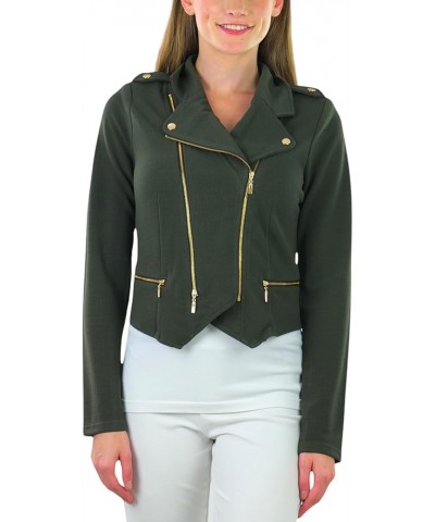 Women's Long Sleeve Zip-Up and Button-Up Form Fitting Blazers Long Sleeve Double Zip - Olive $12.40 Blazers