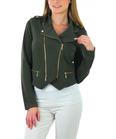 Women's Long Sleeve Zip-Up and Button-Up Form Fitting Blazers Long Sleeve Double Zip - Olive $12.40 Blazers