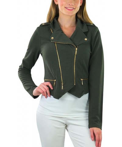 Women's Long Sleeve Zip-Up and Button-Up Form Fitting Blazers Long Sleeve Double Zip - Olive $12.40 Blazers