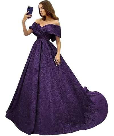 Women's Off Shoulder Sparkly Prom Dresses Long Ball Gowns Sweetheart Princess Formal Evening Gowns Grape $41.17 Dresses