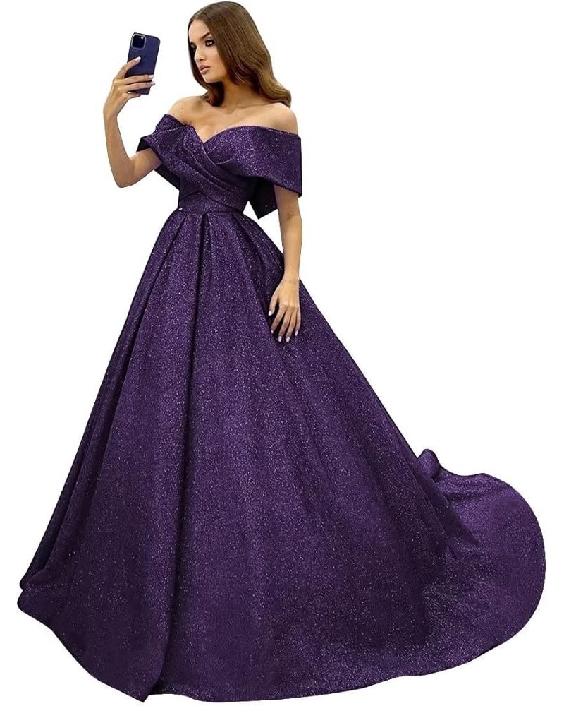 Women's Off Shoulder Sparkly Prom Dresses Long Ball Gowns Sweetheart Princess Formal Evening Gowns Grape $41.17 Dresses