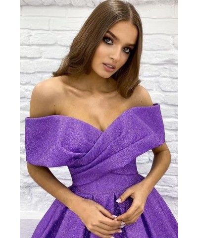 Women's Off Shoulder Sparkly Prom Dresses Long Ball Gowns Sweetheart Princess Formal Evening Gowns Grape $41.17 Dresses