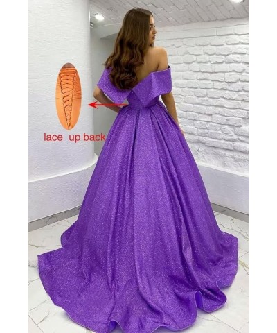 Women's Off Shoulder Sparkly Prom Dresses Long Ball Gowns Sweetheart Princess Formal Evening Gowns Grape $41.17 Dresses