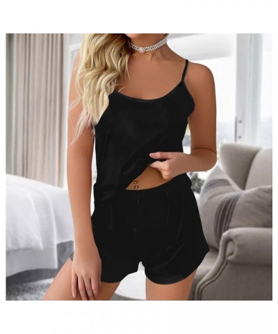 Pajamas Set for Women 2 Piece Gradient Sleeveless Cami Tops&Shorts Sleepwear Lounge Sets S-2X Q01-black $10.25 Sleep & Lounge