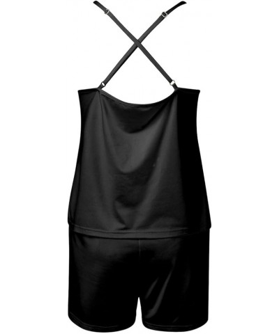 Pajamas Set for Women 2 Piece Gradient Sleeveless Cami Tops&Shorts Sleepwear Lounge Sets S-2X Q01-black $10.25 Sleep & Lounge