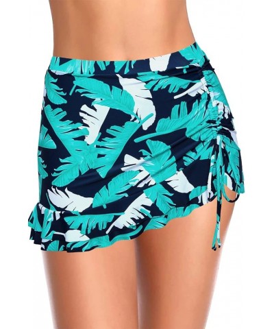 Women's Swim Skirt Solid Ruched Swimsuits Side Slit Pull Tie Bikini Bottom A90-9greenleaves $13.02 Swimsuits