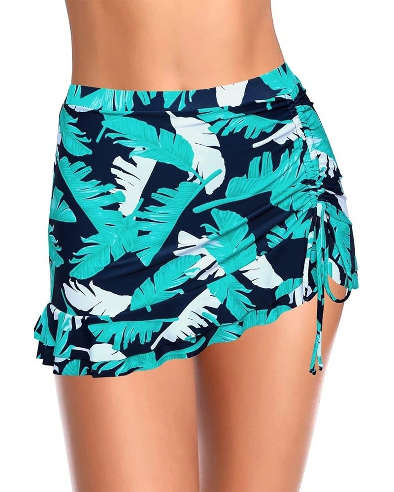 Women's Swim Skirt Solid Ruched Swimsuits Side Slit Pull Tie Bikini Bottom A90-9greenleaves $13.02 Swimsuits