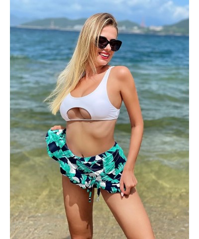 Women's Swim Skirt Solid Ruched Swimsuits Side Slit Pull Tie Bikini Bottom A90-9greenleaves $13.02 Swimsuits