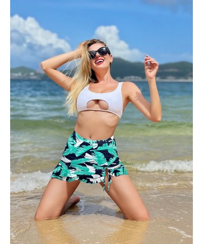 Women's Swim Skirt Solid Ruched Swimsuits Side Slit Pull Tie Bikini Bottom A90-9greenleaves $13.02 Swimsuits