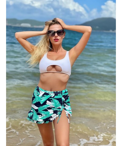 Women's Swim Skirt Solid Ruched Swimsuits Side Slit Pull Tie Bikini Bottom A90-9greenleaves $13.02 Swimsuits