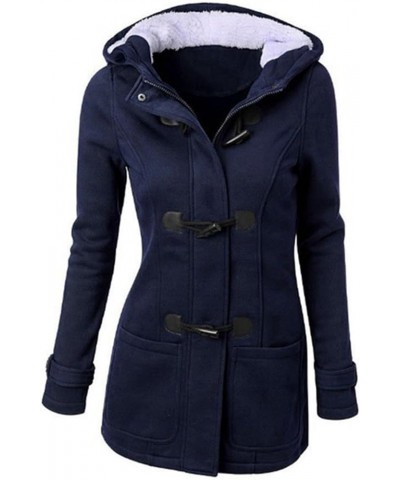 Women's Winter Fashion Outdoor Warm Artificial Wool Blend Hooded Thickened Double Breasted Trench Pea Coat Jacket 3XL Blue $1...