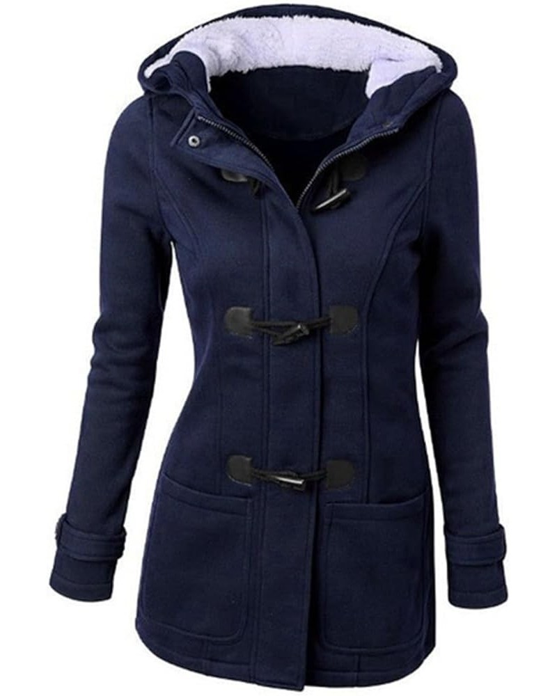 Women's Winter Fashion Outdoor Warm Artificial Wool Blend Hooded Thickened Double Breasted Trench Pea Coat Jacket 3XL Blue $1...