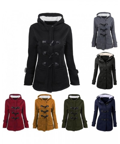 Women's Winter Fashion Outdoor Warm Artificial Wool Blend Hooded Thickened Double Breasted Trench Pea Coat Jacket 3XL Blue $1...