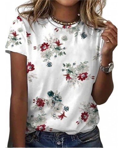 Womens Summer Casual Floral Tops Boho Flower Plant Print T Shirt Short Sleeve Crewneck Landscape Dandelion Tee 17 $14.35 T-Sh...