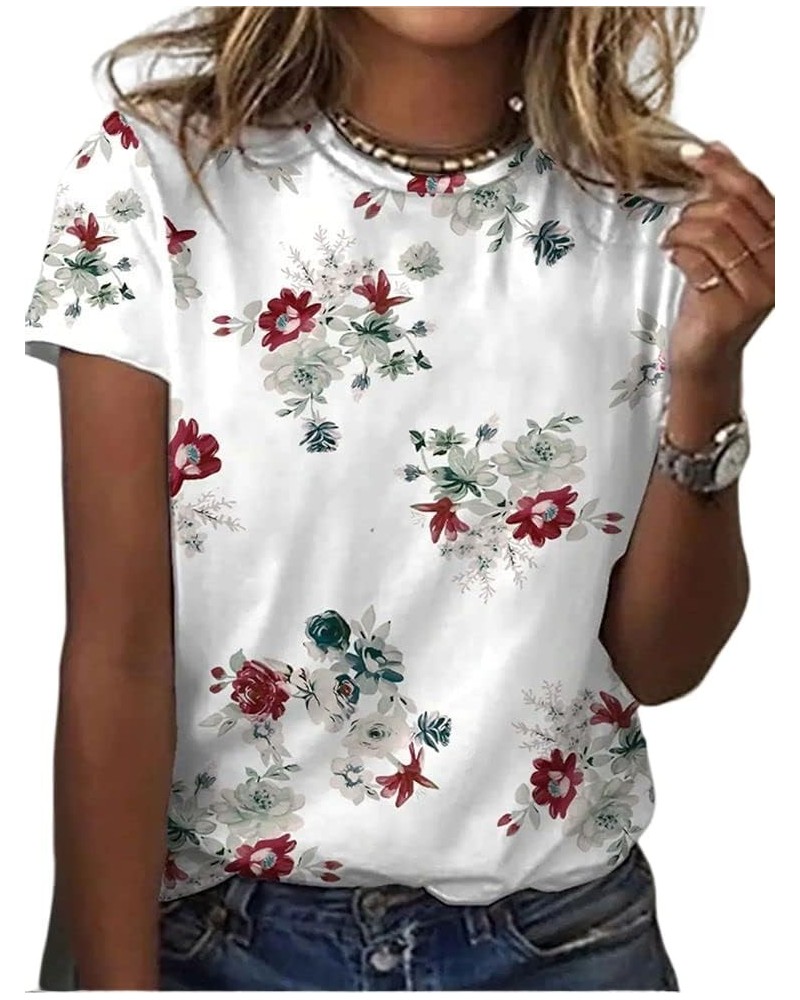 Womens Summer Casual Floral Tops Boho Flower Plant Print T Shirt Short Sleeve Crewneck Landscape Dandelion Tee 17 $14.35 T-Sh...