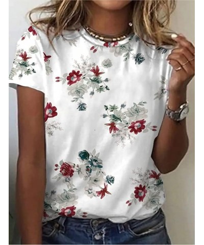 Womens Summer Casual Floral Tops Boho Flower Plant Print T Shirt Short Sleeve Crewneck Landscape Dandelion Tee 17 $14.35 T-Sh...