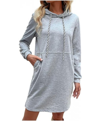 2023 Fall Women's Sweatshirts Long Sleeve Casual Mid-Length Hooded Dress Drawstring Comfy Soft Pullovers with Pockets A0-gray...