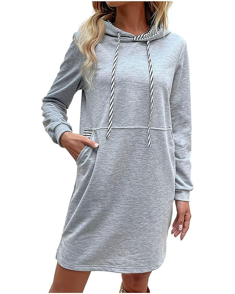 2023 Fall Women's Sweatshirts Long Sleeve Casual Mid-Length Hooded Dress Drawstring Comfy Soft Pullovers with Pockets A0-gray...