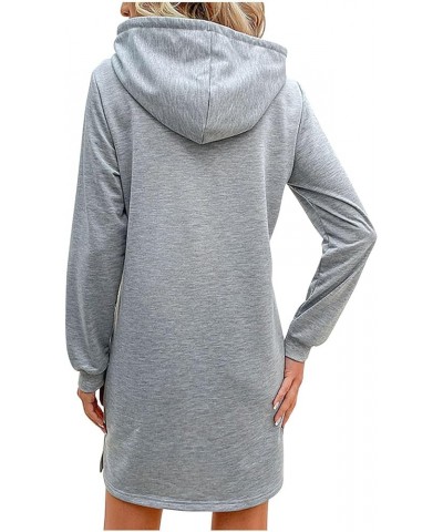 2023 Fall Women's Sweatshirts Long Sleeve Casual Mid-Length Hooded Dress Drawstring Comfy Soft Pullovers with Pockets A0-gray...