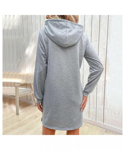 2023 Fall Women's Sweatshirts Long Sleeve Casual Mid-Length Hooded Dress Drawstring Comfy Soft Pullovers with Pockets A0-gray...