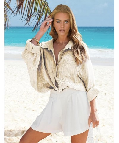 Women Beach Cover Up Roll-up Sleeve Button Down Shirts Bathing Suit Cover up Beachwear Swimsuit Covers 3 Apricot $19.13 Swims...