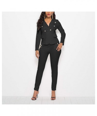 Women's Suit Coat and Pant Set Ladies Fashion Business Casual Loose Solid Long Blazer Coat & 3/4 Leg Pants 2PC Suit A-black $...