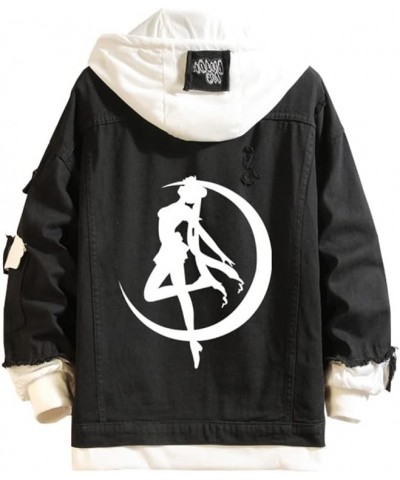 Anime Tsukino cosplay black denim jacket Fake two Hooded sweatshirt women girls casual Trucker Jacket Coat Black--2 $24.77 Ja...