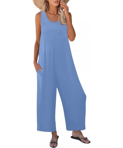 Women's Summer Casual Loose Tank Jumpsuit Sleeveless Crewneck Long Pants Jumpsuit Romper with Pockets Sky Blue $14.78 Jumpsuits