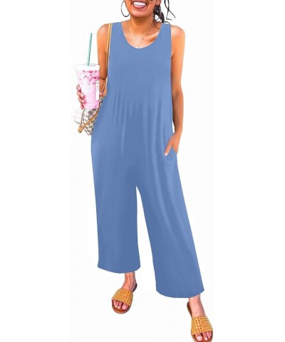 Women's Summer Casual Loose Tank Jumpsuit Sleeveless Crewneck Long Pants Jumpsuit Romper with Pockets Sky Blue $14.78 Jumpsuits