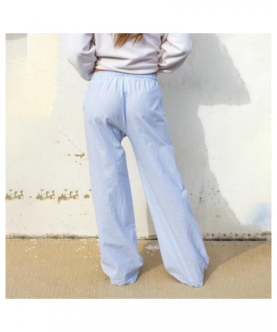 Women Y2K Striped Long Pants Drawstring High Waist Wide Leg Trouser Casual Relaxed Fit Straight Lounge Pants A-blue $7.64 Pants