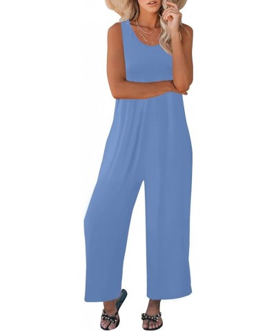 Women's Summer Casual Loose Tank Jumpsuit Sleeveless Crewneck Long Pants Jumpsuit Romper with Pockets Sky Blue $14.78 Jumpsuits