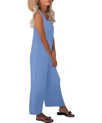 Women's Summer Casual Loose Tank Jumpsuit Sleeveless Crewneck Long Pants Jumpsuit Romper with Pockets Sky Blue $14.78 Jumpsuits