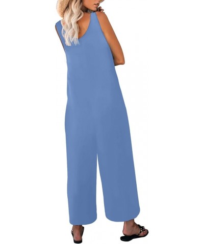 Women's Summer Casual Loose Tank Jumpsuit Sleeveless Crewneck Long Pants Jumpsuit Romper with Pockets Sky Blue $14.78 Jumpsuits