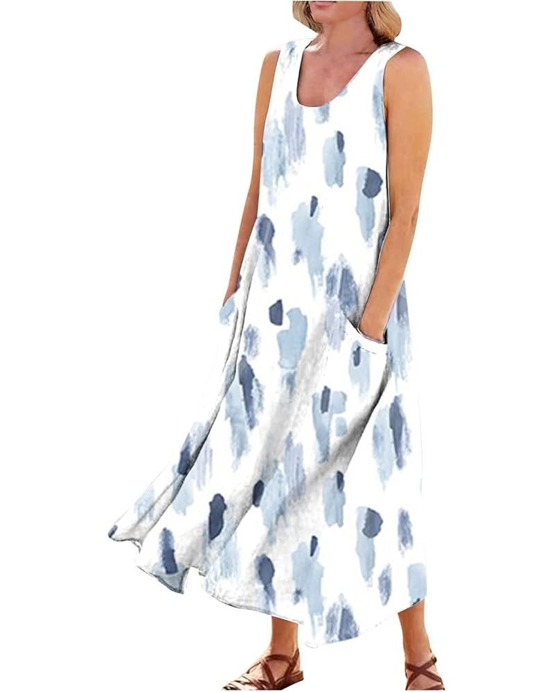 Summer Womens Dresses 2024 Crew Neck Casual Sleeveless High Waist A-Line Party Cocktail Swing Maxi Dres 05-blue $11.96 Uniforms