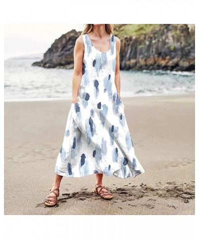 Summer Womens Dresses 2024 Crew Neck Casual Sleeveless High Waist A-Line Party Cocktail Swing Maxi Dres 05-blue $11.96 Uniforms