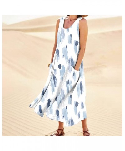 Summer Womens Dresses 2024 Crew Neck Casual Sleeveless High Waist A-Line Party Cocktail Swing Maxi Dres 05-blue $11.96 Uniforms