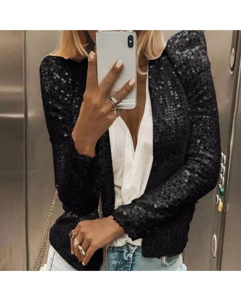 Women's Cardigan Long Sleeve Full Sequins Open Front Jacket Womens Shiny Party Tops Cardigan XX-Large Black $10.79 Sweaters