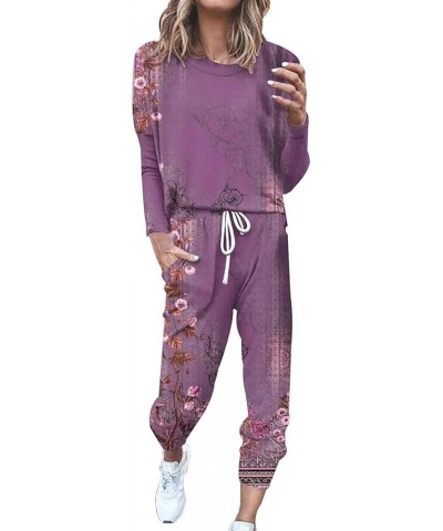 2 Piece Outfit for Women 2023 Casual Trendy Women Lounge Matching Sets Outfit Long Pant Set Sweatsuits Tracksuits A6-purple $...