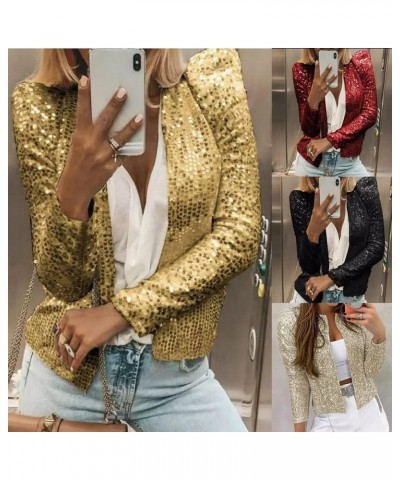 Women's Cardigan Long Sleeve Full Sequins Open Front Jacket Womens Shiny Party Tops Cardigan XX-Large Black $10.79 Sweaters